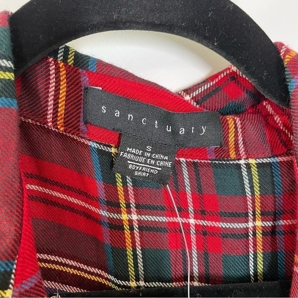 Sanctuary Button Front Tartan Plaid Boyfriend Pocket Shirt NWT - Picture 5 of 10